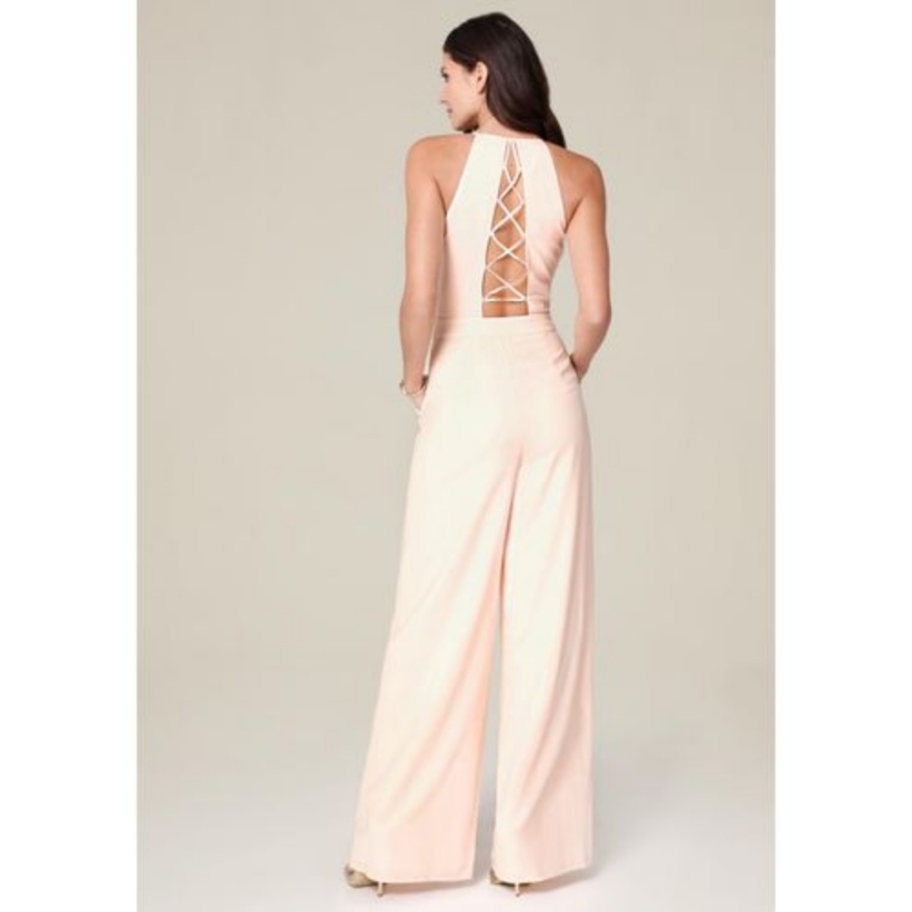 BEBE LACE UP BACK WIDE LEG JUMPSUIT 🆕 - Picture 4 of 6